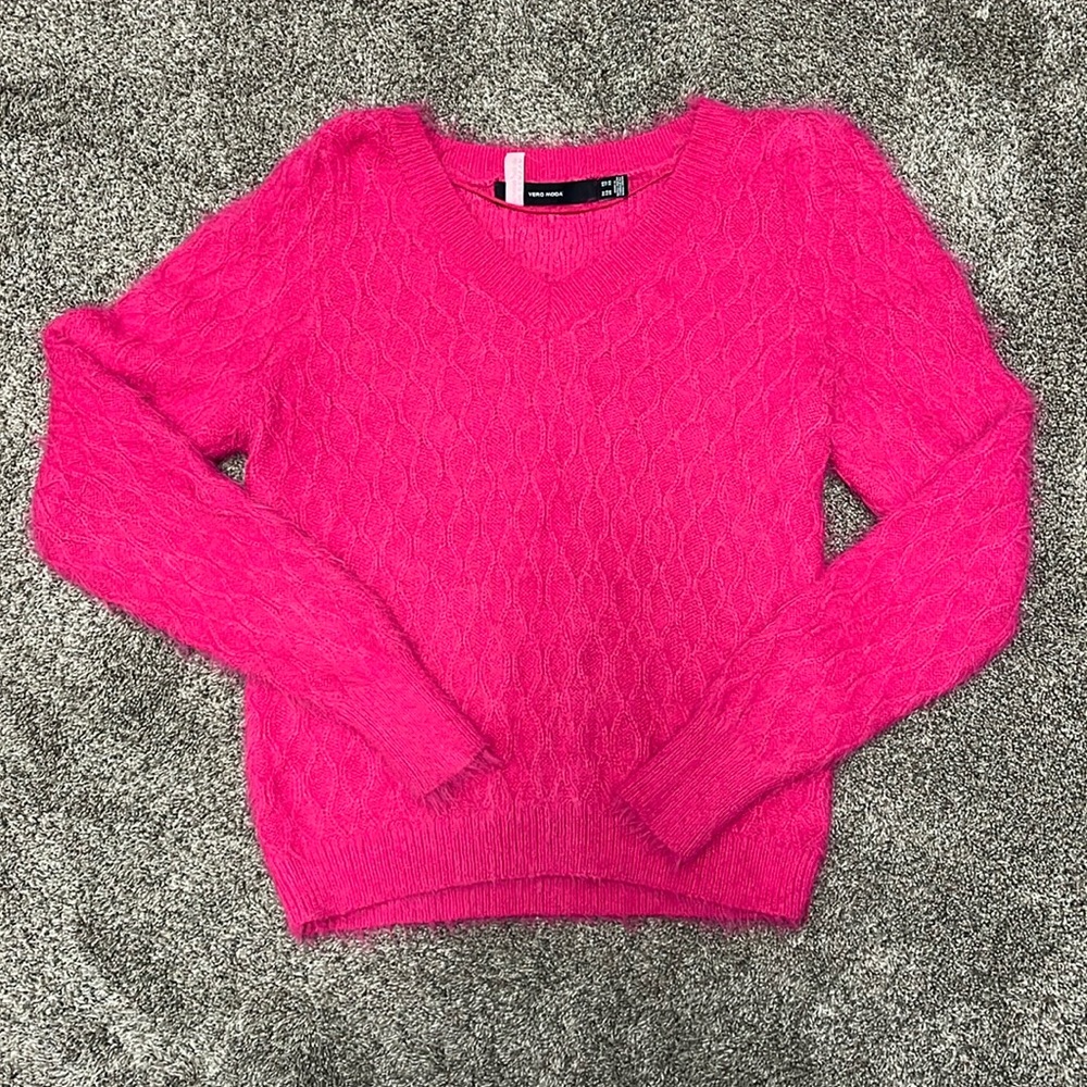 Vero Moda Sweater Women’s Extra Small Pink Fuzzy Barbie Core Loud Berry Stretch
